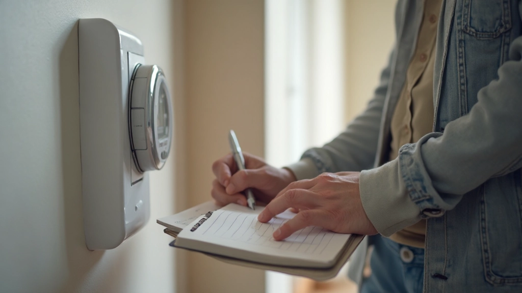 Счетчик электроэнергии в квартире с рукой, записывающей показания